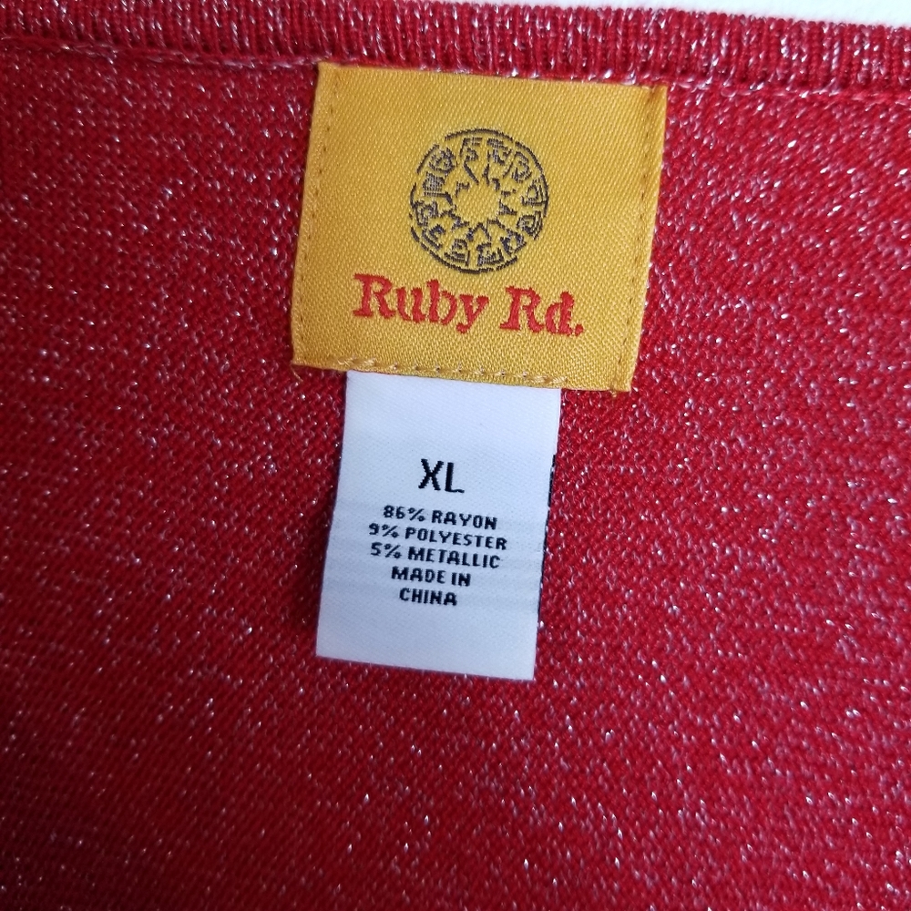 Ruby Rd Paint The Town Red Drape Neck Metallic Long Sleeve Top NWT - Picture 8 of 9